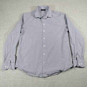 Emporio Armani Shirt Mens Large Blue Micro-Check Long Sleeve Button Front Spread